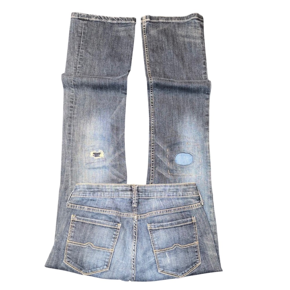 Arizona Jean Co Bootcut Jeans Womens 7 Blue Good Distressed Low Rise Patched - Picture 2 of 6